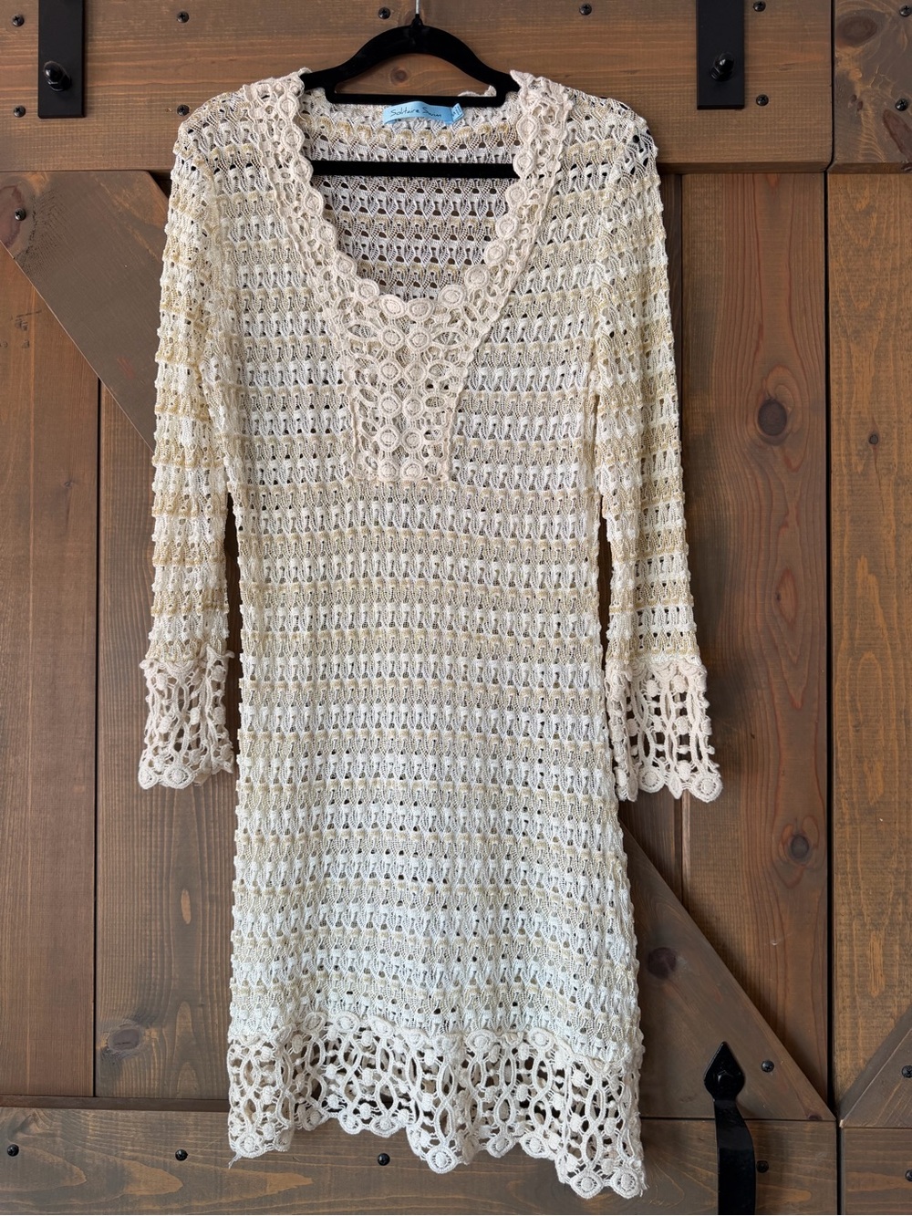 Solitaire Swim Crochet Cover-Up in Cream with Gold Threading